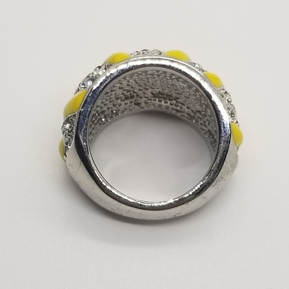 yellow and silver domed statement ring with rhinestones size 6.75 - Picture 4 of 5